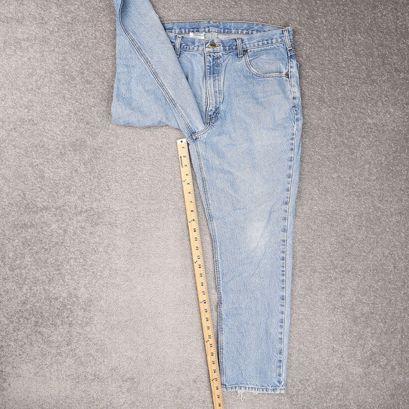 Vintage Carhartt Straight Traditional Fit 38x30 Light Wash Blue Denim Jeans - Picture 4 of 16